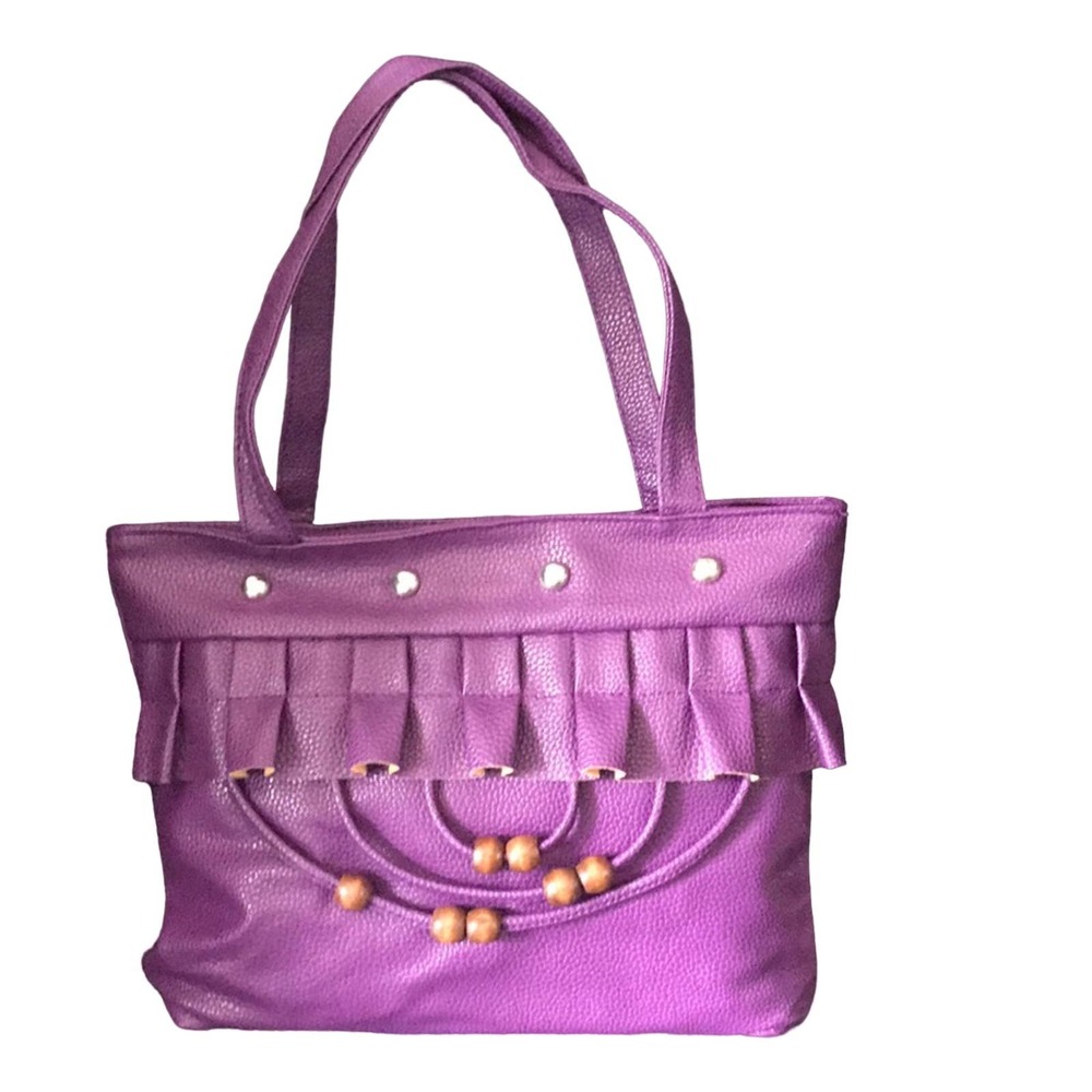 FAUX LEATHER VIBRANT PURPLE EMBELLISHED RUFFLED AND BEADED DESIGN